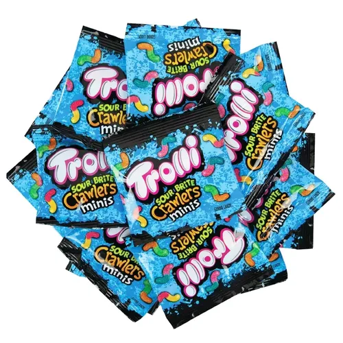 SourBrite Crawlers Minis - Gusanos de gomita de caramelo, sabores afrutados dulces y picantes, bolsas envueltas individualmente, caramelos surtidos