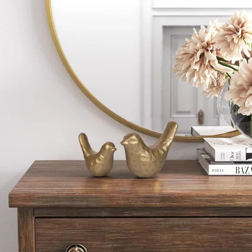 Miniatura 5 de Elegante estatua de pájaro de hierro fundido con revestimiento de latón vintage – Figura de pájaro dorada para escritorio, sala de estar