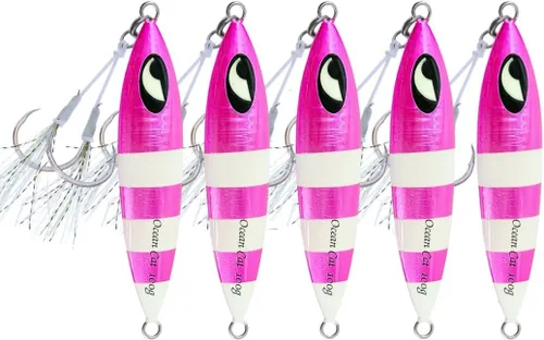 Miniatura 10 de OCEAN CAT Plomo de metal plano de caída lenta pesca señuelos hundimiento vertical cebo de jigging con gancho de mariposa para pesca en agua salada