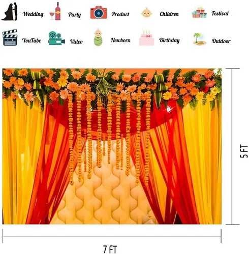 Miniatura 2 de EOA Telón de fondo de fotografía de boda de 7 pulgadas de ancho x 5 pies de alto, color naranja caléndula india, telón de fondo rojo para ceremonia