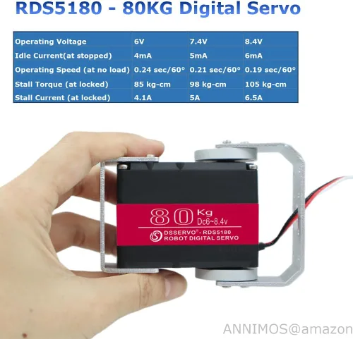 Miniatura 3 de Servomotor de Robot de 80 kg 8.4V de Alto Par con Engranaje de Acero Resistente al Agua, Servos de Dirección Digitales Grandes con Soportes