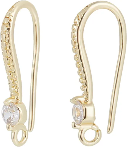 Beebeecraft 1 caja de 40 piezas de aretes franceses chapados en oro de 14 quilates con circonita para aretes colgantes con lazo para hacer joyas