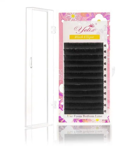 Miniatura 2 de Extensiones de pestañas planas de color negro mate, puntas divididas individuales, suaves y ligeras, pestañas elipse para uso profesional, 0.008 in