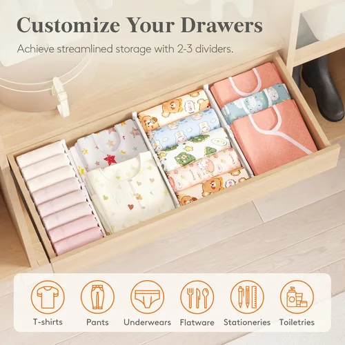 Miniatura 8 de Lifewit Separadores de cajones para ropa, 3.2 pulgadas de alto, 10.5 a 16.5 pulgadas, organizadores de cajones expandibles, separadores de plástico