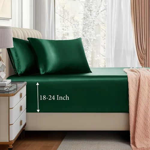 Miniatura 20 de VACVELT Juego de sábanas bajeras de satén de 3 piezas con bolsillos extra profundos para cama matrimonial, sábana bajera color gris que se ajusta a