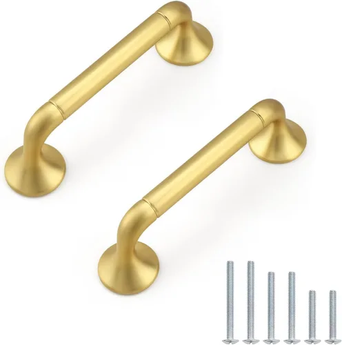 Paquete de 5 manijas de gabinete de cocina doradas de 3 pulgadas/2.992 in, aleación de zinc maciza, tiradores de gabinete de latón para arco y arco,