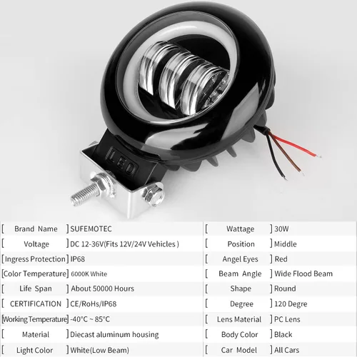 Miniatura 2 de Luz Antiniebla Redonda de 5 Pulgadas 30W Pods LED Blancos Haz de Inundación Para Automóvil 4x4 Todoterreno Camión 12V 24V LED Ojos de Ángel Ámbar