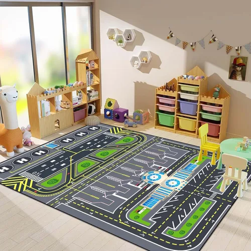 Miniatura 7 de Alfombra de juego para niños, alfombra de 31 x 47 pulgadas, alfombra de aeropuerto, alfombra de aeropuerto con sistema de tráfico urbano y pista