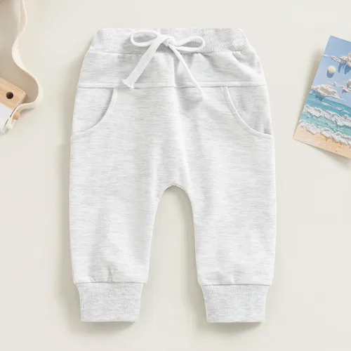 Miniatura 3 de Mubineo Pantalones deportivos básicos lisos para bebés, niños y niñas, cómodos pantalones de algodón con bolsillos