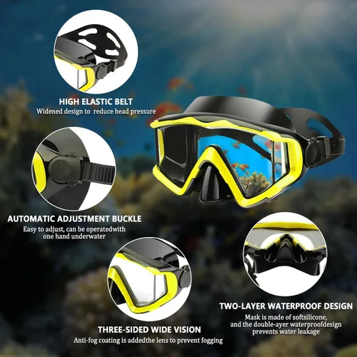 Miniatura 4 de Máscara de buceo Anti-niebla Natación Snorkel máscara adecuada para adultos Buceo Natación Snorkel Gafas Máscaras Amarillo Negro
