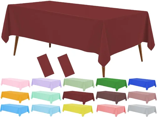 Miniatura 42 de Mantel de plástico verde frutal (paquete de 2), 54 x 108 pulgadas, cubierta de mesa para mesa rectangular, manteles desechables verde manzana
