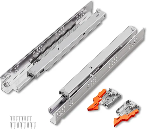 Miniatura 8 de TOUCH Diapositivas de cajón de montaje inferior, apertura a presión (1 par, 9 pulgadas 9.016 in) para panel lateral de 1/2 y 5/8 pulgadas, guía
