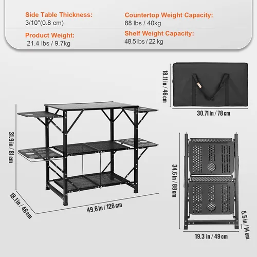 Miniatura 3 de Mesa de cocina de camping VEVOR, estación de cocina plegable de aluminio portátil para exteriores con 4 lados de hierro, 2 estantes y bolsa