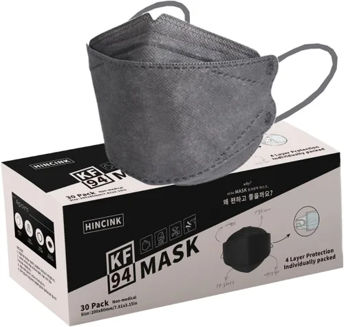 Miniatura 8 de Mascarillas KF94 para adultos, antivaho para gafas, estructura transpirable 3D, envueltas individualmente para viajes, paquete de 30