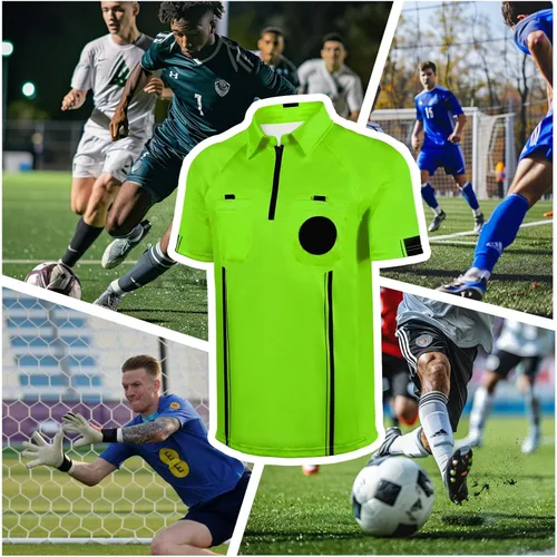 Miniatura 2 de Camisa de árbitro para hombre, camiseta de árbitro de fútbol amarillo/verde, camiseta oficial de árbitro de fútbol profesional para hombre