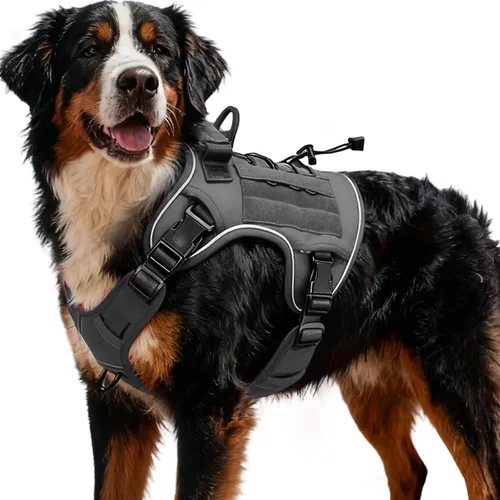 Miniatura 97 de Arnés táctico para perros grandes, chaleco reflectante ajustable sin tirones con sistema Molle, control de grado militar K9 para entrenamiento