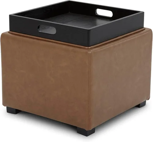 Miniatura 16 de CHITA Otomana de almacenamiento cúbica con tapa con bandeja, pequeño reposapiés con almacenamiento, mesa auxiliar cuadrada para sala de estar y gris