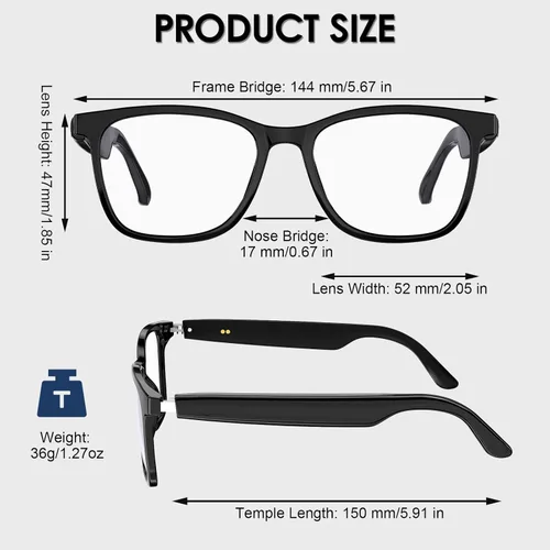 Miniatura 6 de Lentes inteligentes para hombres y mujeres, 2 en 1 con luz azul y lentes de sol magnéticos UV400, gafas Bluetooth 5.4 con audio de oreja abierta
