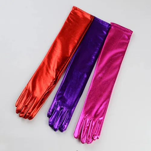 Miniatura 4 de DreamHigh Guantes de dedo para cosplay de satén metálico de 17 pulgadas de largo para mujer