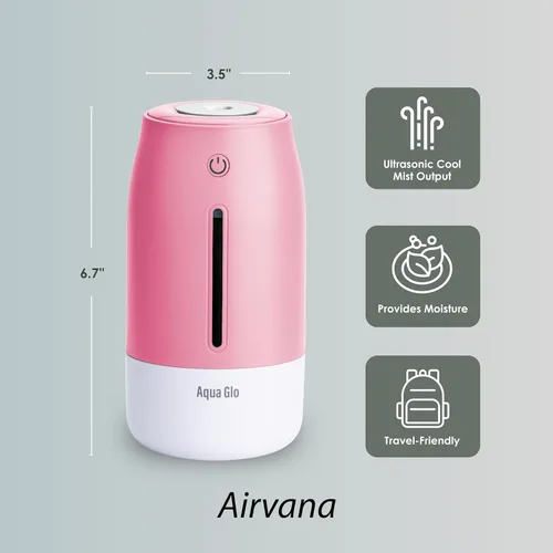 Miniatura 4 de Aqua Glo - Humidificadores portátiles personales para dormitorio, humidificador ultrasónico de niebla fría con batería recargable integrada. Cuarzo