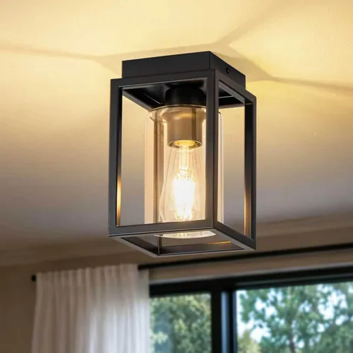 Miniatura 12 de Mayful Lámpara de techo de montaje empotrado con pantalla de cristal transparente, lámpara de techo de marco de metal negro para granja para isla