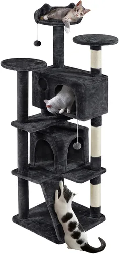 Miniatura 10 de Topeakmart Árbol para gatos de 54 pulgadas, torre para gatos con postes rascadores y percha para condominios grandes, muebles de casa con soporte