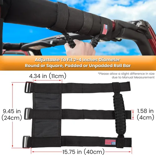 Miniatura 5 de Asas de agarre de barra enrollable + Asa de agarre para reposacabezas para Jeep Wrangler YJ TJ JK JKU JL JLU Sport Sahara Freedom Rubicon Unlimited