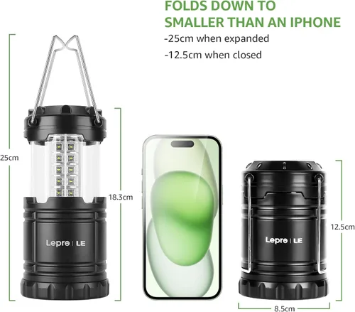 Miniatura 7 de Lepro Faroles LED para campamento con pilas, plegables, resistentes al agua IPX4, luces portátiles para exteriores, para emergencias, huracanes
