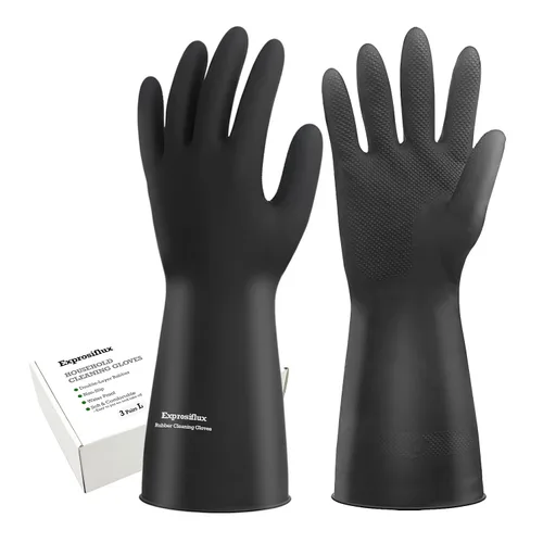 Miniatura 8 de Guantes de limpieza de goma gruesos, 1 par de guantes de goma negros para lavar platos, medianos, guantes de cocina antideslizantes para lavar