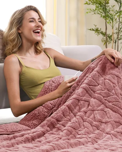 Miniatura 5 de Cottonblue Manta con peso de jacquard de 15 libras para adultos, tamaño individual, manta de forro polar sherpa ultrasuave para relajarse y dormir