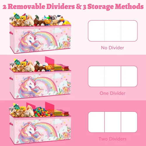 Miniatura 7 de decalsweet Caja de juguetes para niños, contenedor de almacenamiento plegable con asas para tapas para niños y niñas, caja organizadora de juguetes
