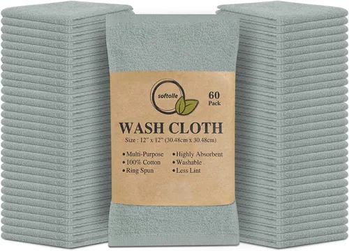 Miniatura 20 de Paquete de 24 paños 100 % algodón (12 x 12 pulgadas), suaves, altamente absorbentes, toallas para la cara, paños de lavado para la cara, hilado