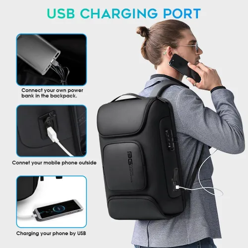 Miniatura 5 de BANGE Mochila de negocios, mochila para laptop con puerto de carga USB, mochilas de negocios delgadas para 15.6 pulgadas, mochila de viaje