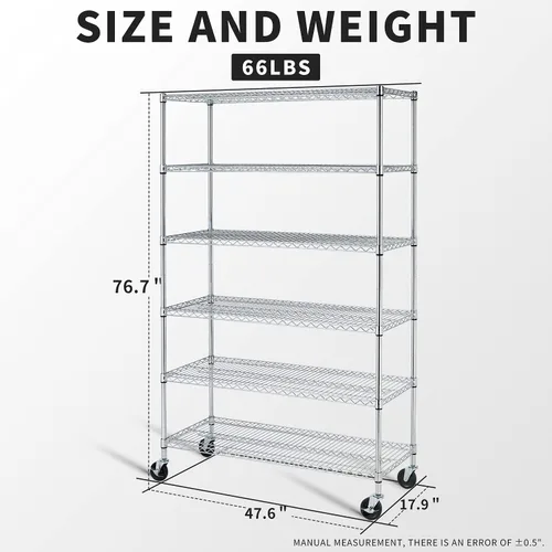 Miniatura 3 de HCY Estante de almacenamiento de 6 niveles, estantería de almacenamiento resistente, estante de almacenamiento de metal ajustable en altura NSF