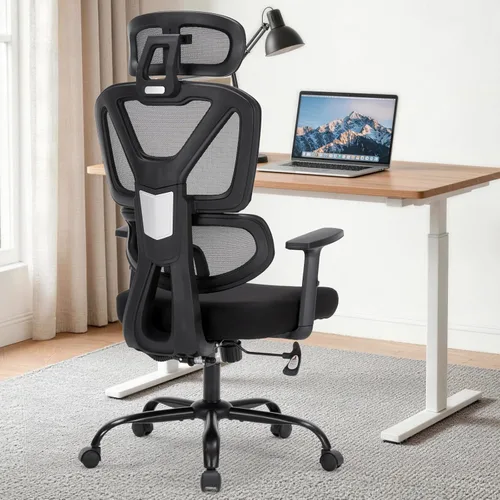 Miniatura 8 de Silla de oficina ergonómica, silla de escritorio para computadora con soporte lumbar ajustable y reposacabezas 3D, reposabrazos 5D, reclinable