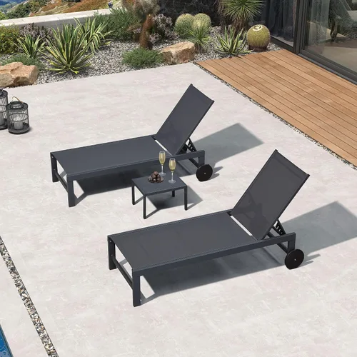 Miniatura 50 de PURPLE LEAF Juego de tumbonas para exteriores para 2 sillas de piscina de gran tamaño con ruedas fáciles de mover y respaldo ajustable, tumbonas