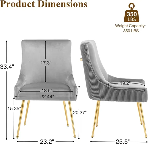 Miniatura 3 de adochr Juego de 2 sillas de comedor de terciopelo, modernas sillas de cocina tapizadas con asa y respaldo plisado, silla decorativa de mediados