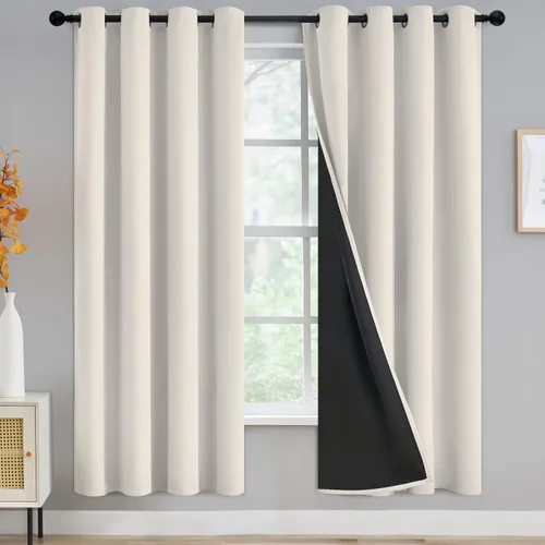 Miniatura 151 de Yakamok Cortinas negras, cortinas de ventana con aislamiento térmico y eficiencia energética para dormitorio, cortinas opacas completas y cortinas