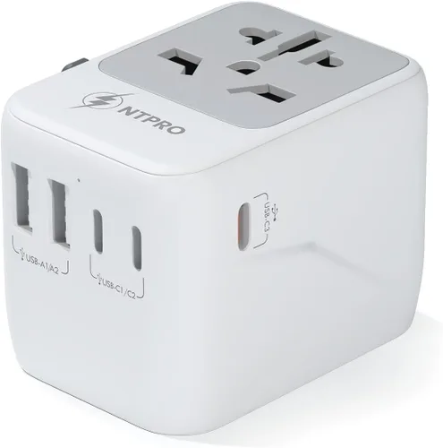 Adaptador de viaje universal 6 en 1-10A | Adaptador de corriente internacional con 3 puertos USB C, 2 puertos USB A | Cargador portátil rápido de