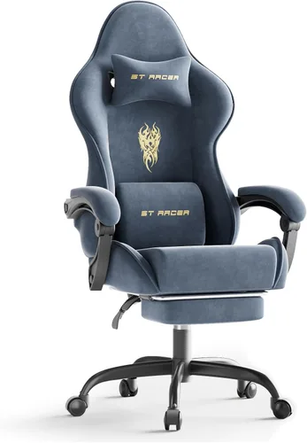 Miniatura 11 de Ferghana - Silla de tela de terciopelo para juegos, silla Gamer ergonómica de respaldo alto para adultos, silla cómoda para videojuegos