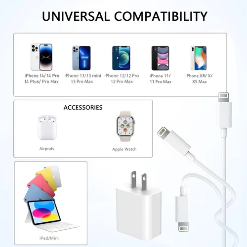 Miniatura 6 de Cargador de carga rápida para iPhone, paquete de 3 bloques de cargador USB C con cable USB C a Lightning, bloque de carga rápida tipo C compatible