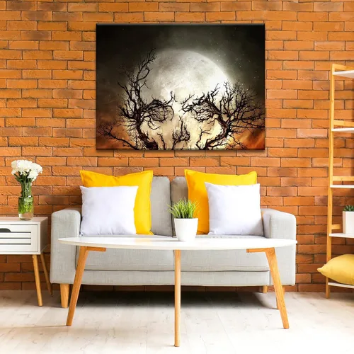 Miniatura 4 de YONICA Lienzo decorativo de Halloween para pared de sala de estar, decoración del hogar, árbol de Halloween y luna llena sobre lienzo, obra de arte