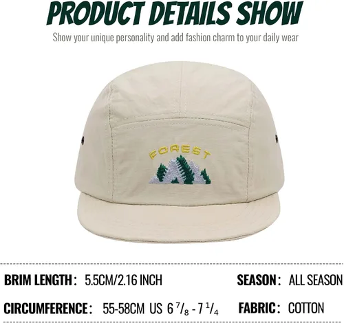 Miniatura 11 de Clakllie Sombrero de ala plana de 5 paneles sin estructura, gorra de ala corta de secado rápido, gorra de béisbol de nailon transpirable