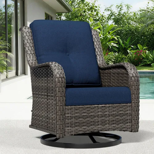 Joyside Silla mecedora giratoria para exteriores para patio, mecedora de mimbre para exteriores con cojines de tela de olefina adecuada para porche