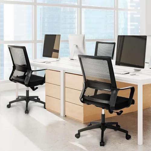 Miniatura 6 de NEO CHAIR Silla de escritorio de oficina para videojuegos, silla ergonómica de malla con respaldo medio con ruedas rodantes, soporte lumbar, cómoda