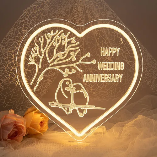 Lucunstar Letrero LED de neón para boda, feliz aniversario, para decoración de pared, luz LED blanca cálida, letreros de amor, decoración de corazón
