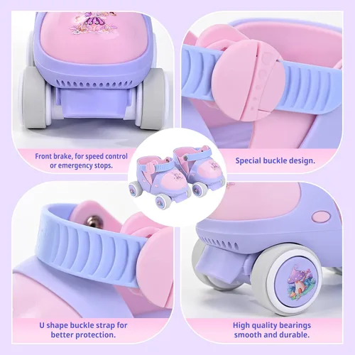 Miniatura 5 de Patines Infantiles Ajustables de Cuatro Ruedas para Niños y Niñas, con Ruedas con Bloqueo para Principiantes, Bebes, Edad de 2 a 6 Años Violeta elfo