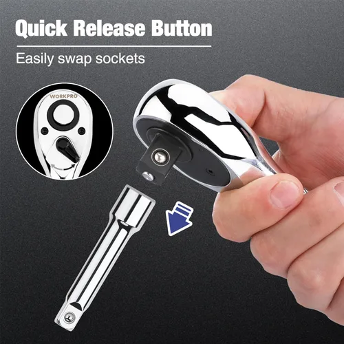 Miniatura 3 de WORKPRO Trinquete de accionamiento de 1/4 pulgada, llave de trinquete reversible de liberación rápida, mango de trinquete de 72 dientes de 1/4