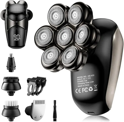 Miniatura 13 de SHPAVVER Afeitadoras de cabeza para hombres calvos: maquinilla de afeitar eléctrica 5 en 1 - Kit de aseo de afeitar impermeable IPX7 para hombres
