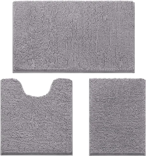 Miniatura 33 de HOMEIDEAS Juego de 3 alfombras de baño, ultra suaves, antideslizantes, absorbentes, de chenilla, juego de alfombrillas de baño para inodoro (beige)